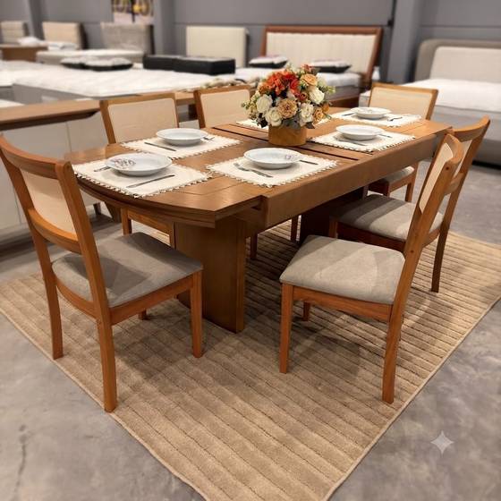 Mesa de Jantar Lorena Extensível Fechada 1,60 e Aberta 2,30