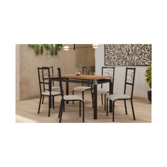 Conjunto de Mesa L: 1.36 P: 0.80 C/ 6 Cadeiras Assento Cafe Pt Fosco Tampo Bp Amadeirado