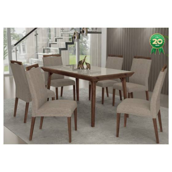 Conjunto de Mesa Liptus Pamela C/ 06 Cadeiras Betina a: 0.75 C: 1.55 L: 0.90 Imbuia Boucle Castor